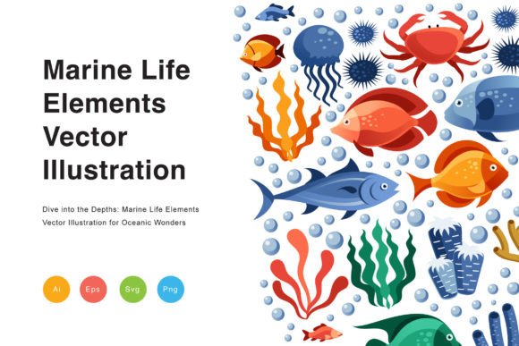 Download Marine Life Elements Vector Illustration - Marine life Collection