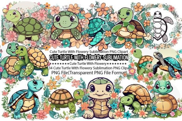 Download Cute Turtle with Flowery Sublimation - Premium Resources