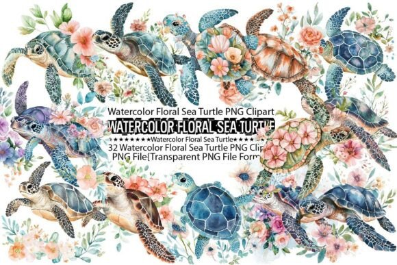 Download Watercolor Floral Sea Turtle Sublimation - Premium Resources